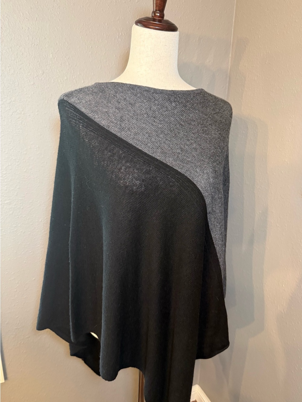 Knit Poncho Charcoal Grey & Black Wool & Cashmere blend New!